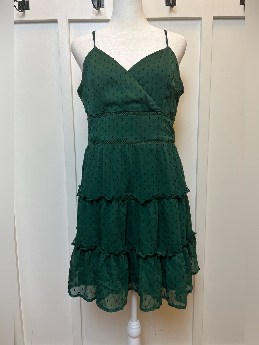 Altard State Size XL Green Black Dress Sheer Overlay Lined Preppy Boho Coquette